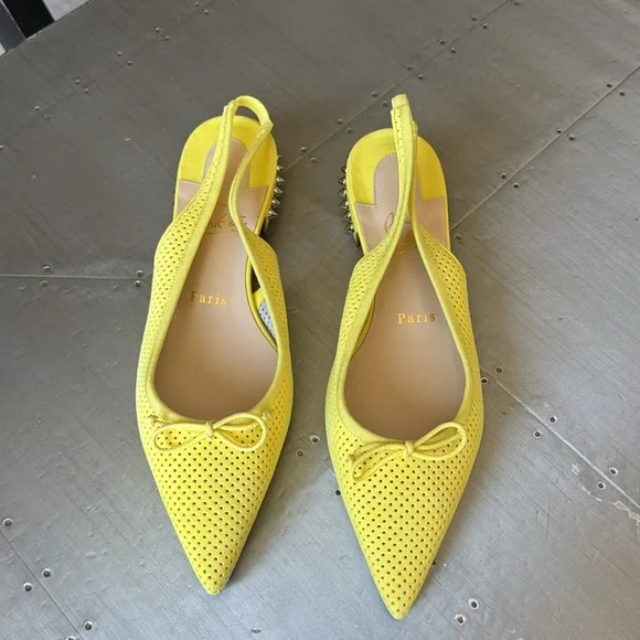 Christian Louboutin hall sling yellow ballet flat perforated citronnade sz 38 - Picture 2 of 9